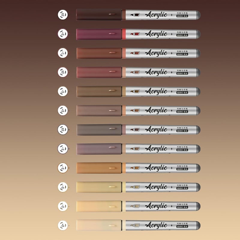 ZZWUAPT Brown Acrylic Paint Pens,12 Color Paint Pen Markers,Brush Tip Paint Pens for Rock Painting Wood Glass Ceramic Canvas Stone DIY Crafts Making Art Supplies - Image 3